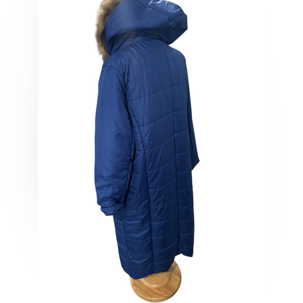 Roaman's Plus Size Blue Knee Length Puffer Coat w/Faux Fur Hood-size 1X - Picture 7 of 11
